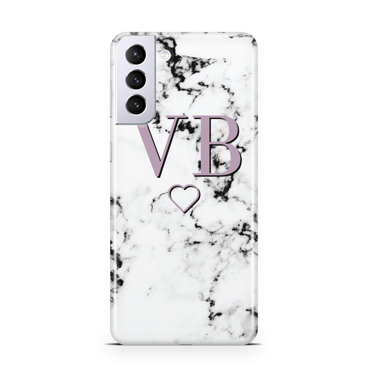 Personalised Initials Love Heart Marble Samsung S21 Plus Phone Case