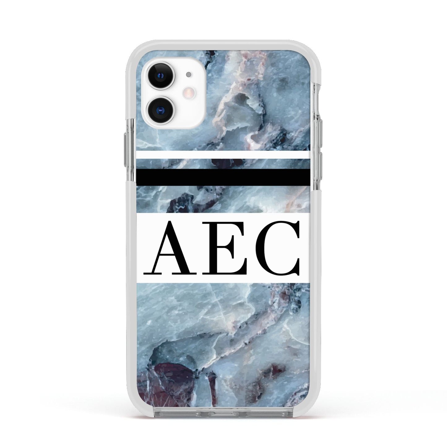 Personalised Initials Marble 9 Apple iPhone 11 in White with White Impact Case