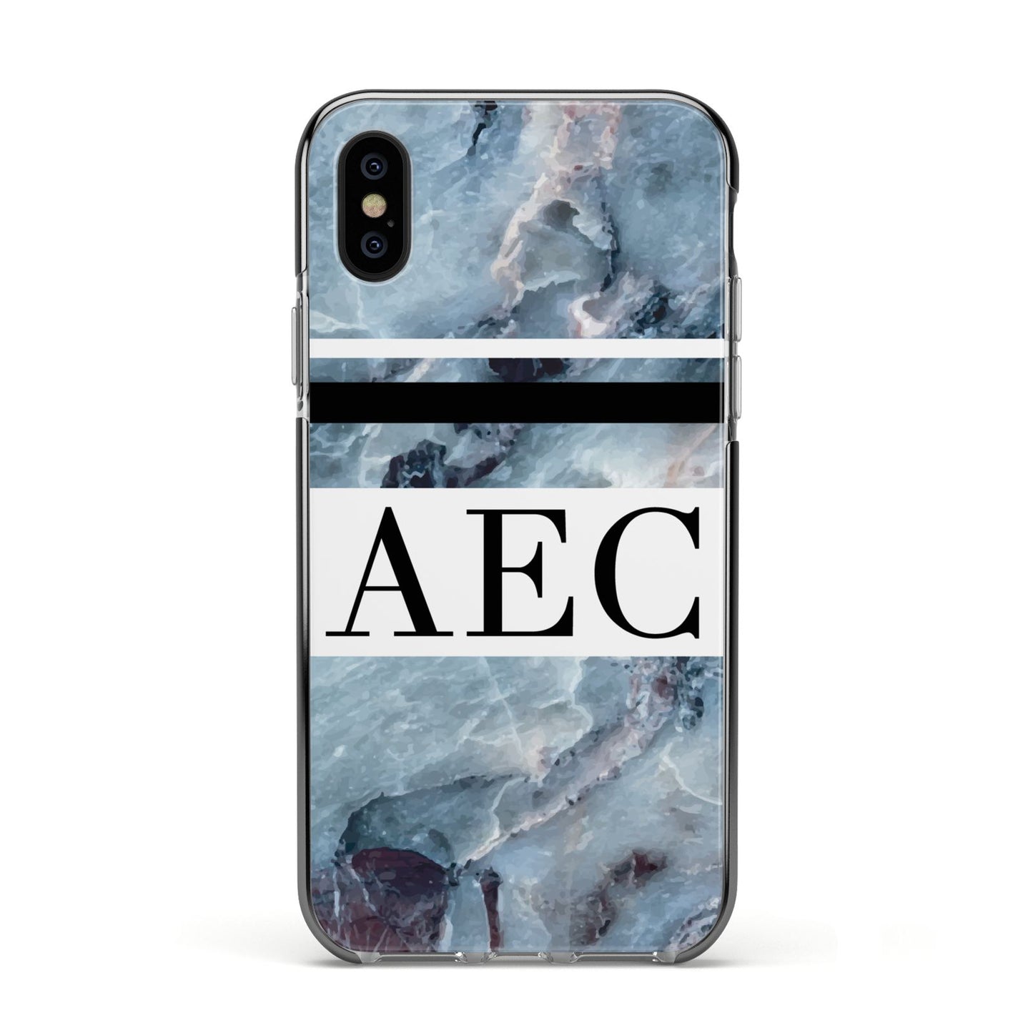 Personalised Initials Marble 9 Apple iPhone Xs Impact Case Black Edge on Black Phone