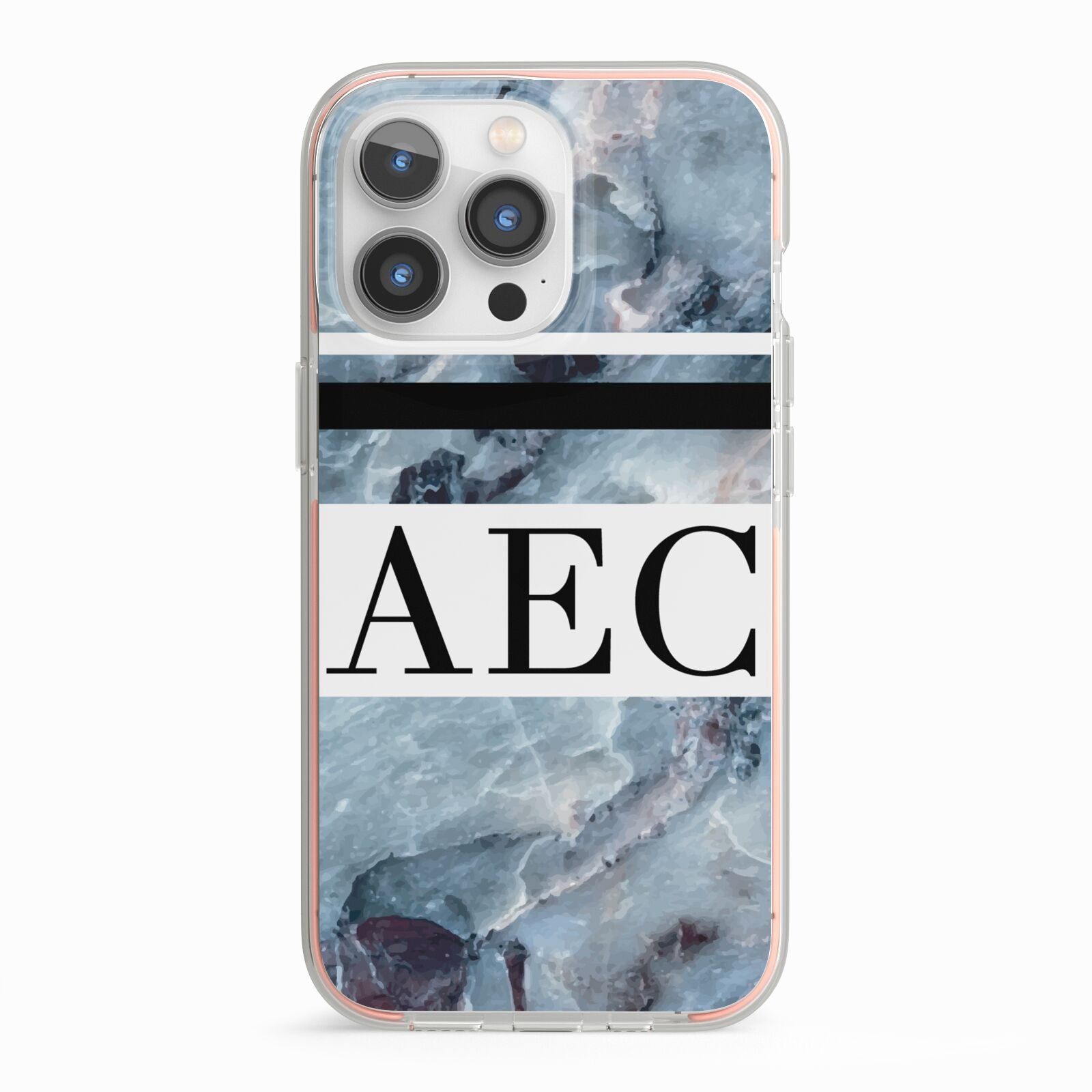 Personalised Initials Marble 9 iPhone 13 Pro TPU Impact Case with Pink Edges