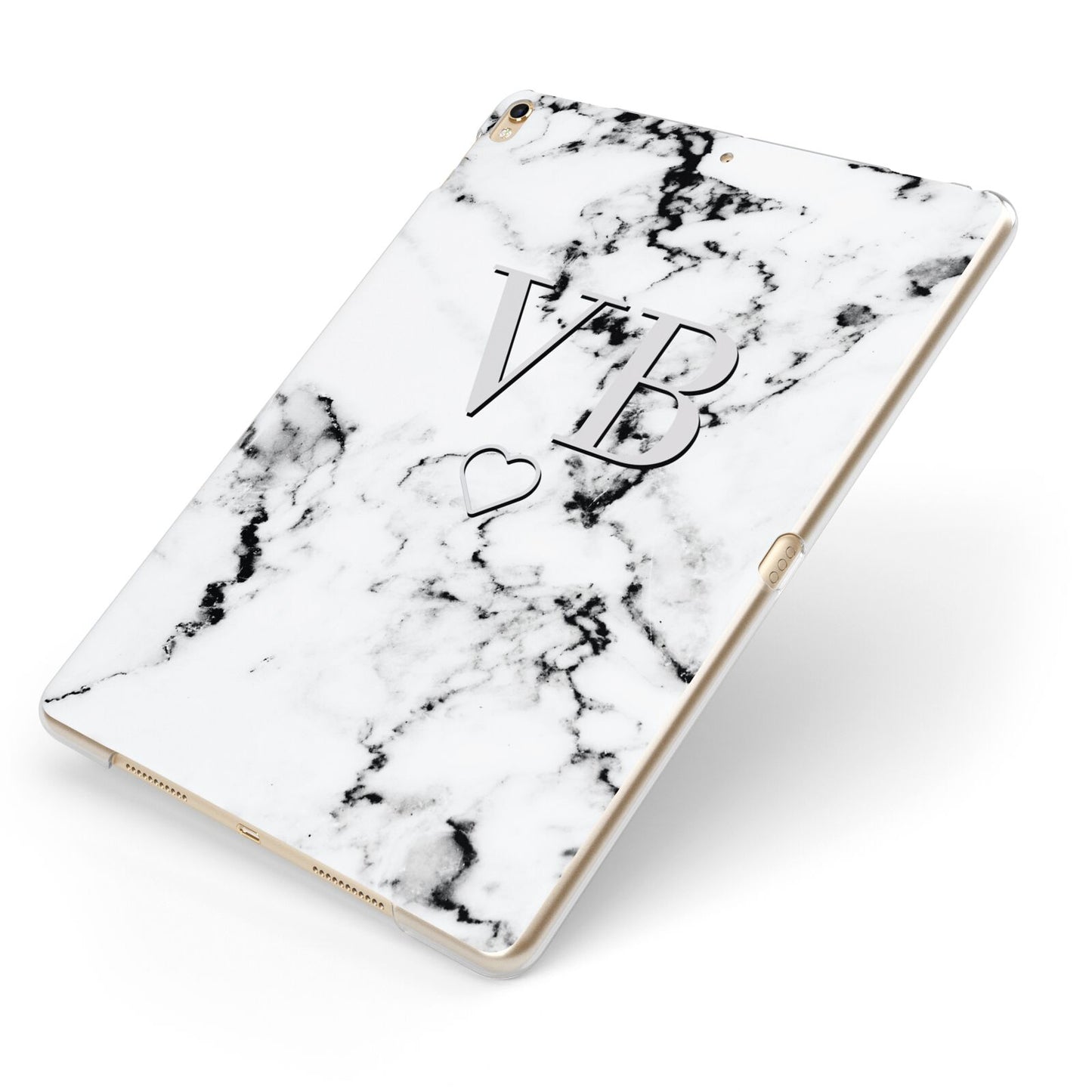 Personalised Initials Outline Heart Marble Apple iPad Case on Gold iPad Side View