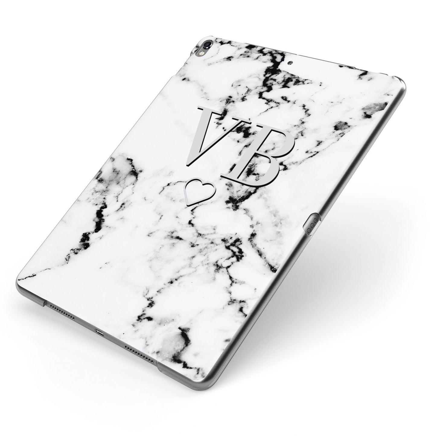 Personalised Initials Outline Heart Marble Apple iPad Case on Grey iPad Side View