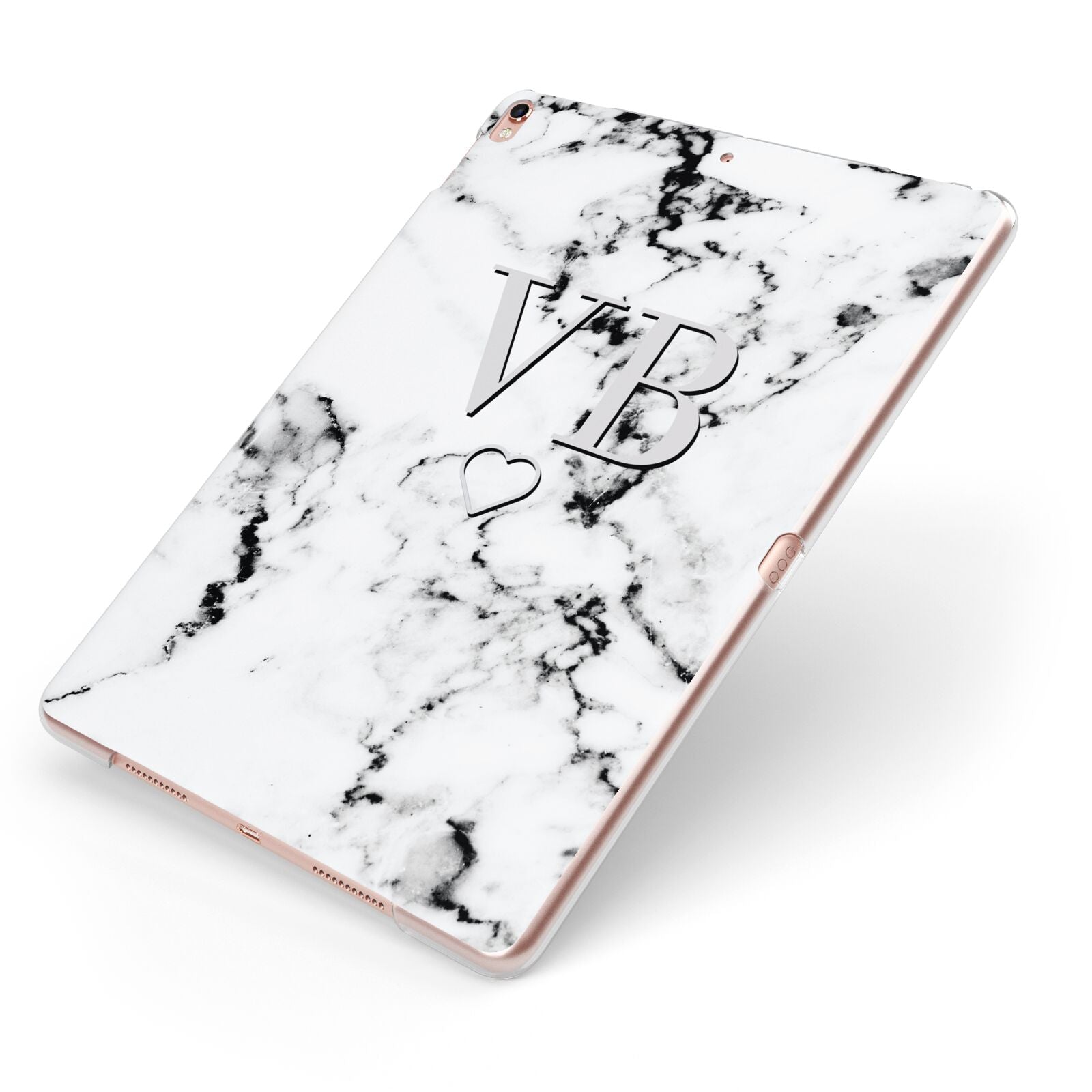 Personalised Initials Outline Heart Marble Apple iPad Case on Rose Gold iPad Side View