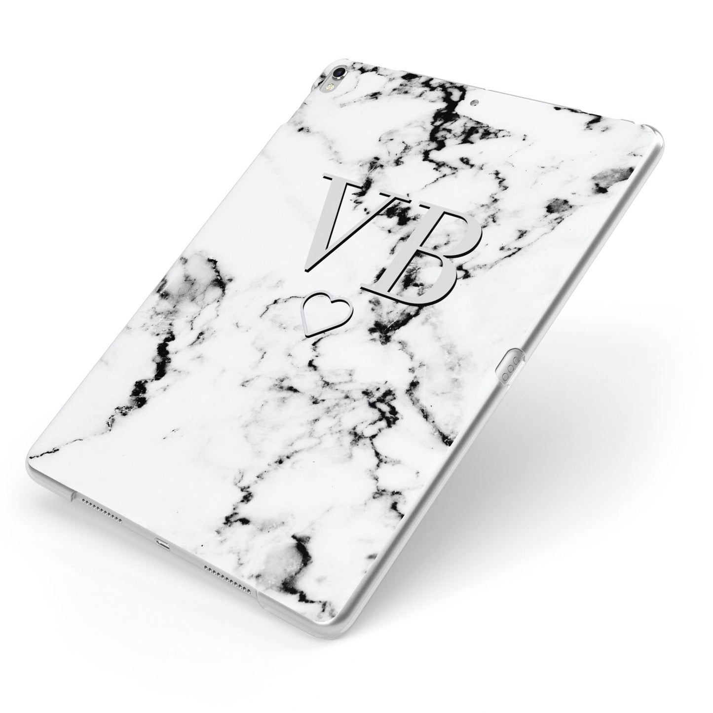 Personalised Initials Outline Heart Marble Apple iPad Case on Silver iPad Side View