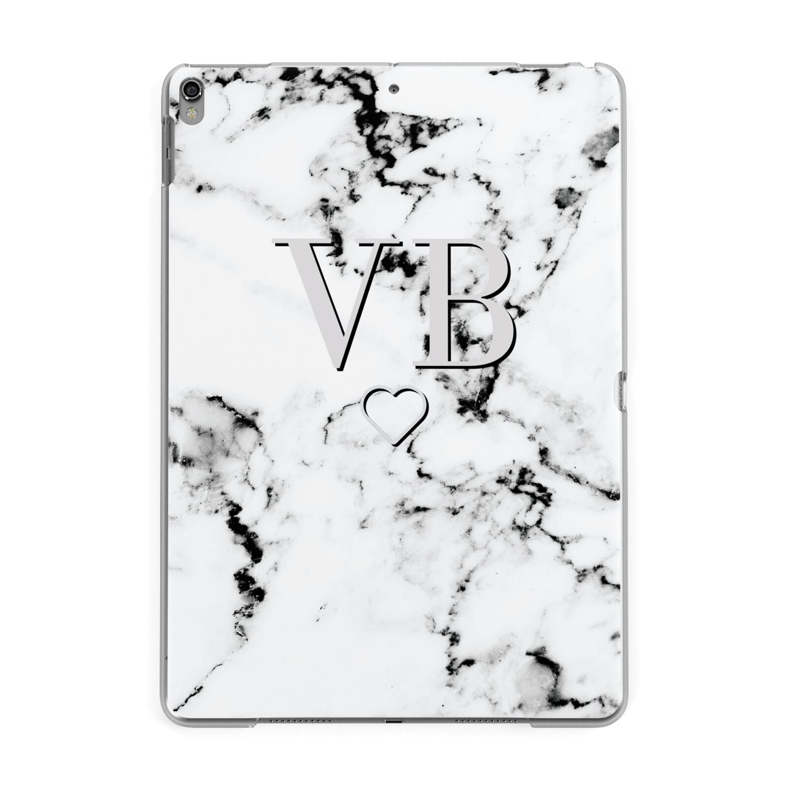 Personalised Initials Outline Heart Marble Apple iPad Grey Case