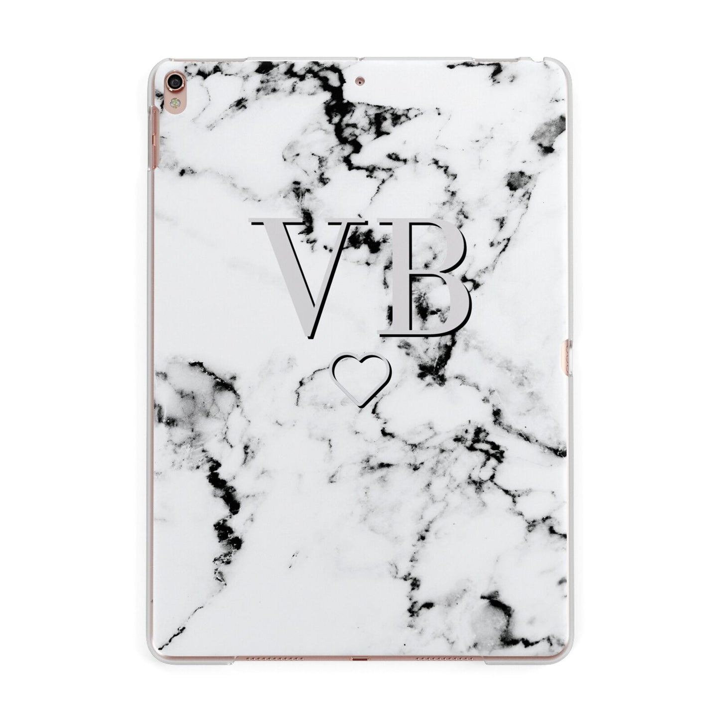 Personalised Initials Outline Heart Marble Apple iPad Rose Gold Case