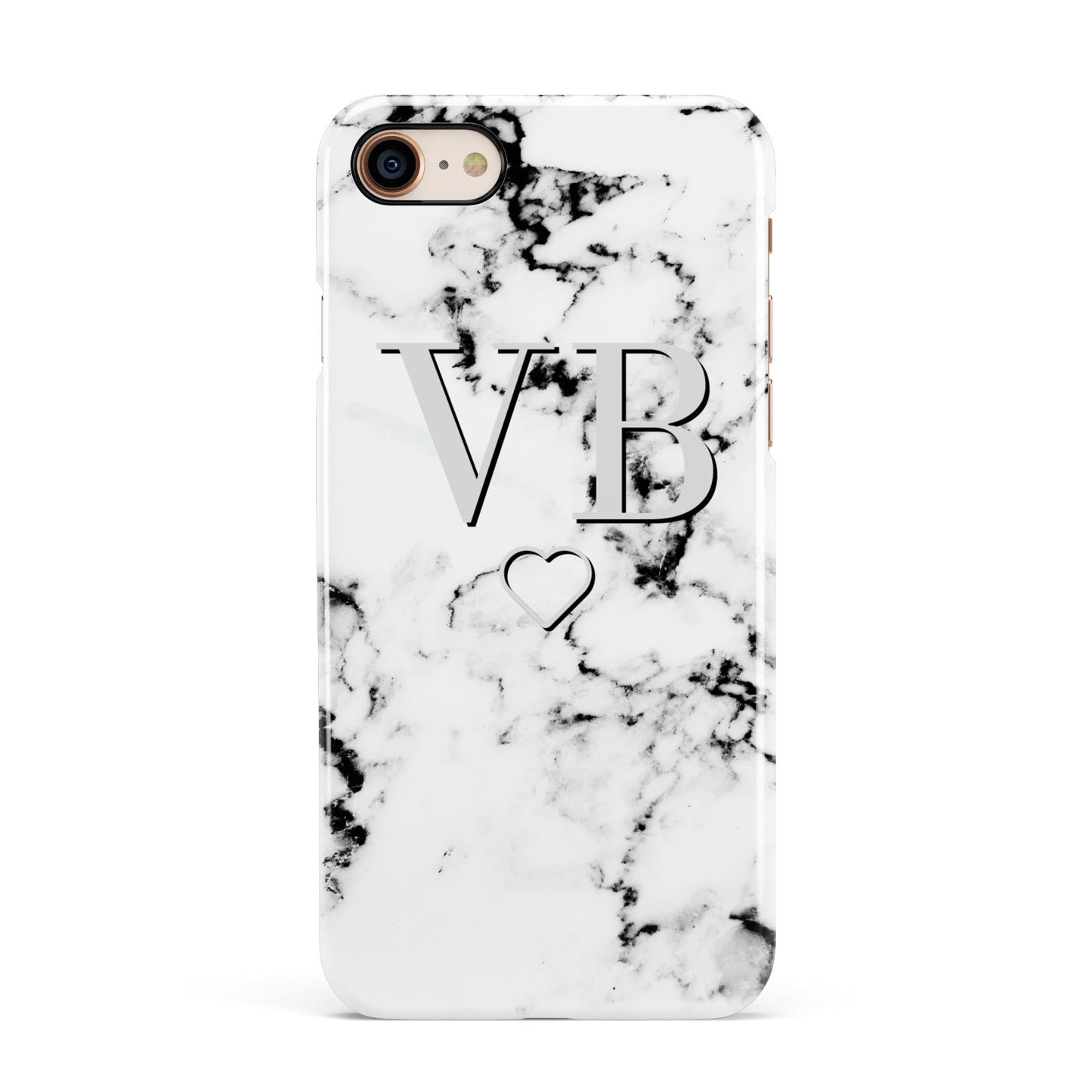 Personalised Initials Outline Heart Marble Apple iPhone 7 8 3D Snap Case