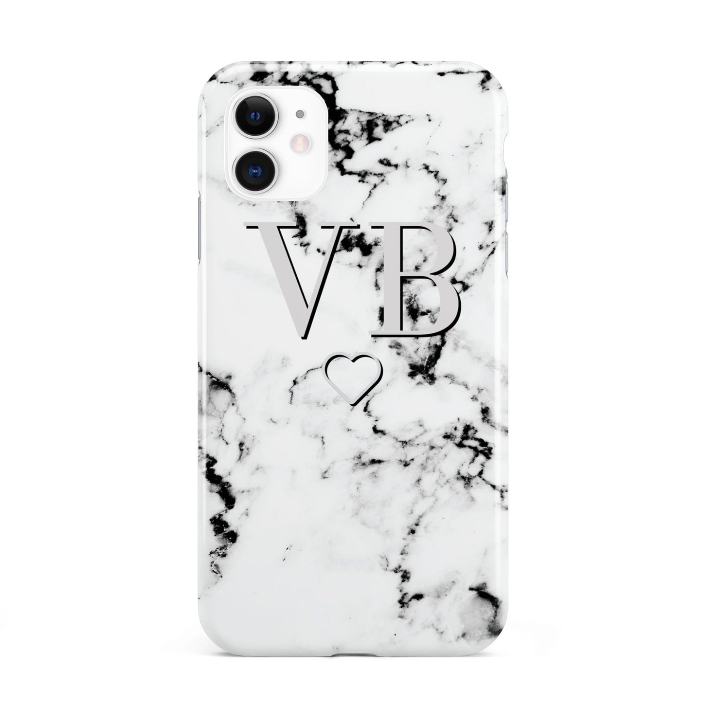 Personalised Initials Outline Heart Marble iPhone 11 3D Tough Case