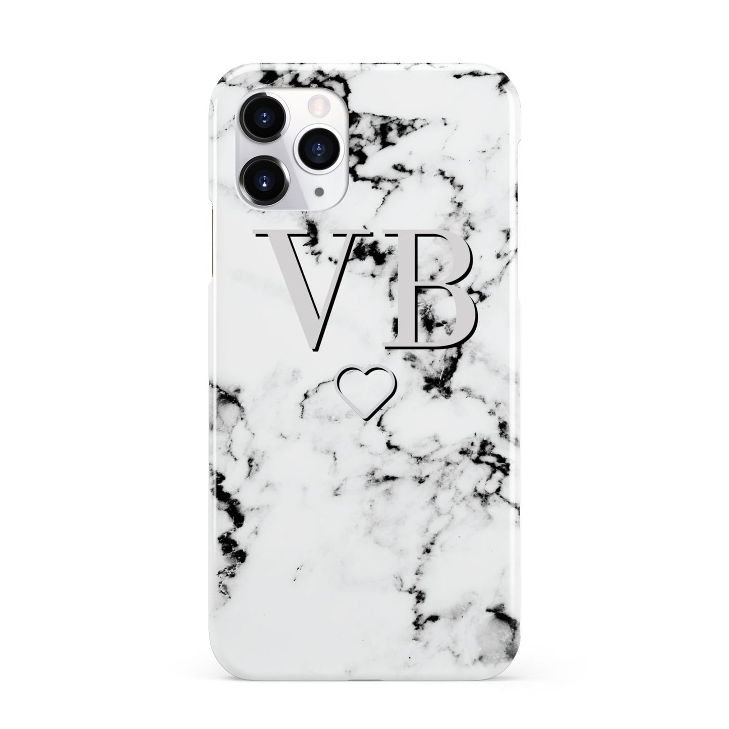 Personalised Initials Outline Heart Marble iPhone 11 Pro 3D Snap Case