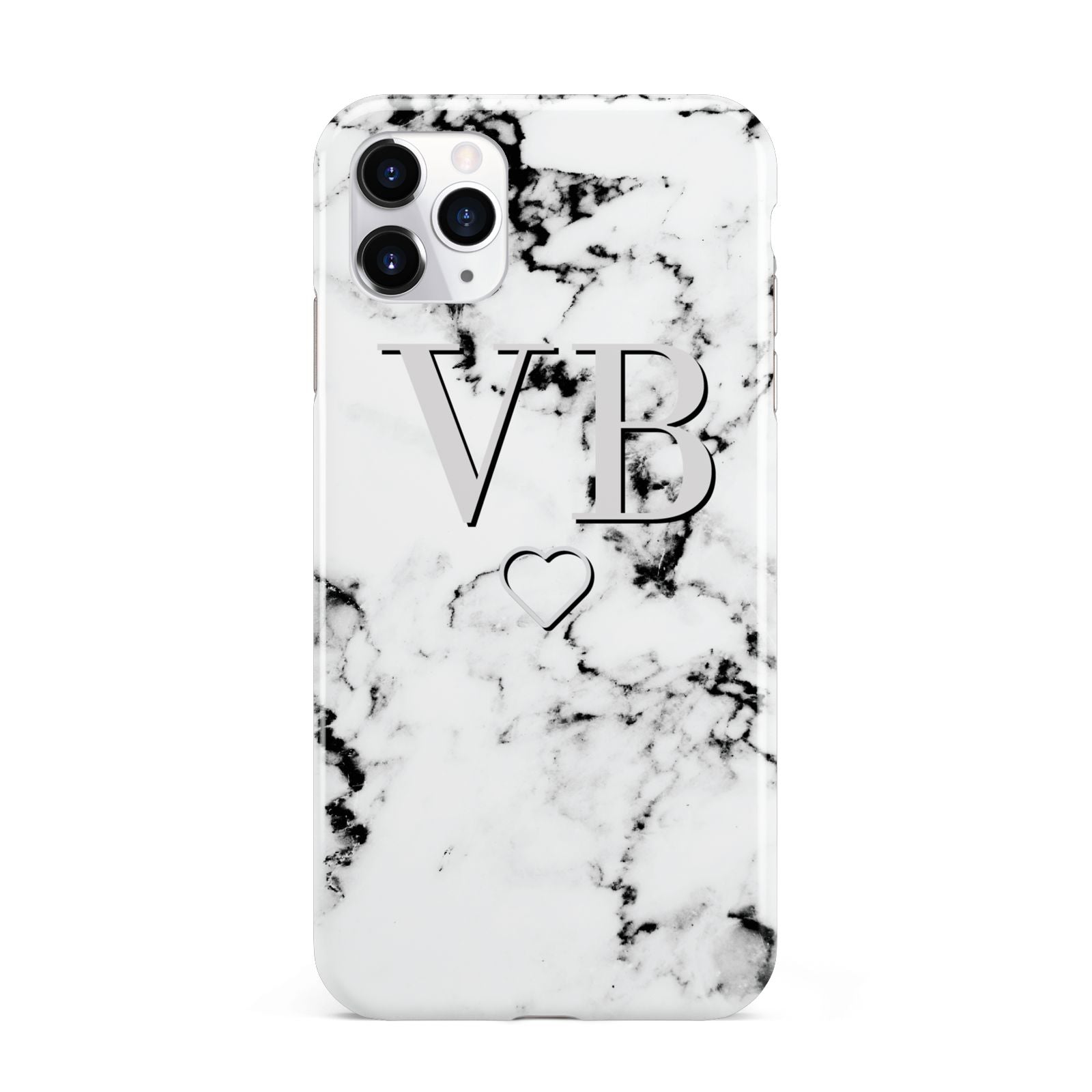 Personalised Initials Outline Heart Marble iPhone 11 Pro Max 3D Tough Case