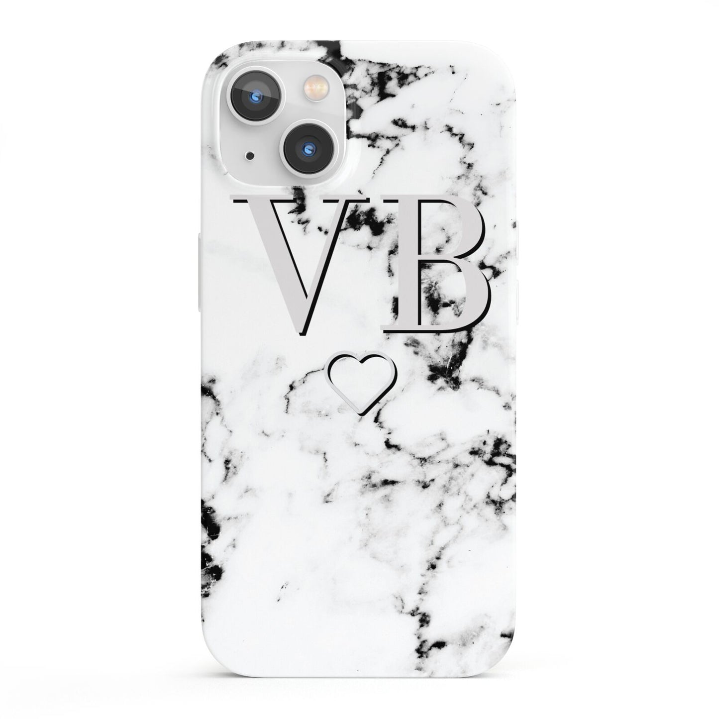 Personalised Initials Outline Heart Marble iPhone 13 Full Wrap 3D Snap Case