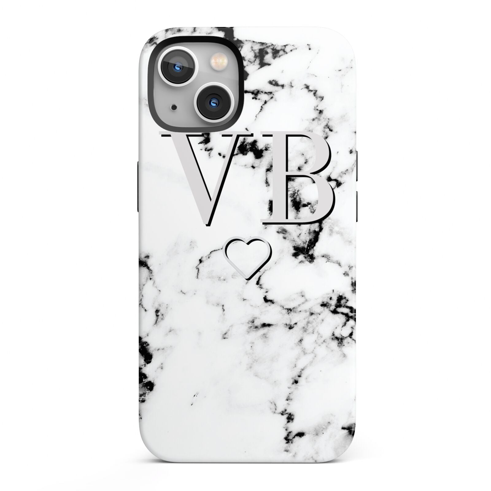 Personalised Initials Outline Heart Marble iPhone 13 Full Wrap 3D Tough Case