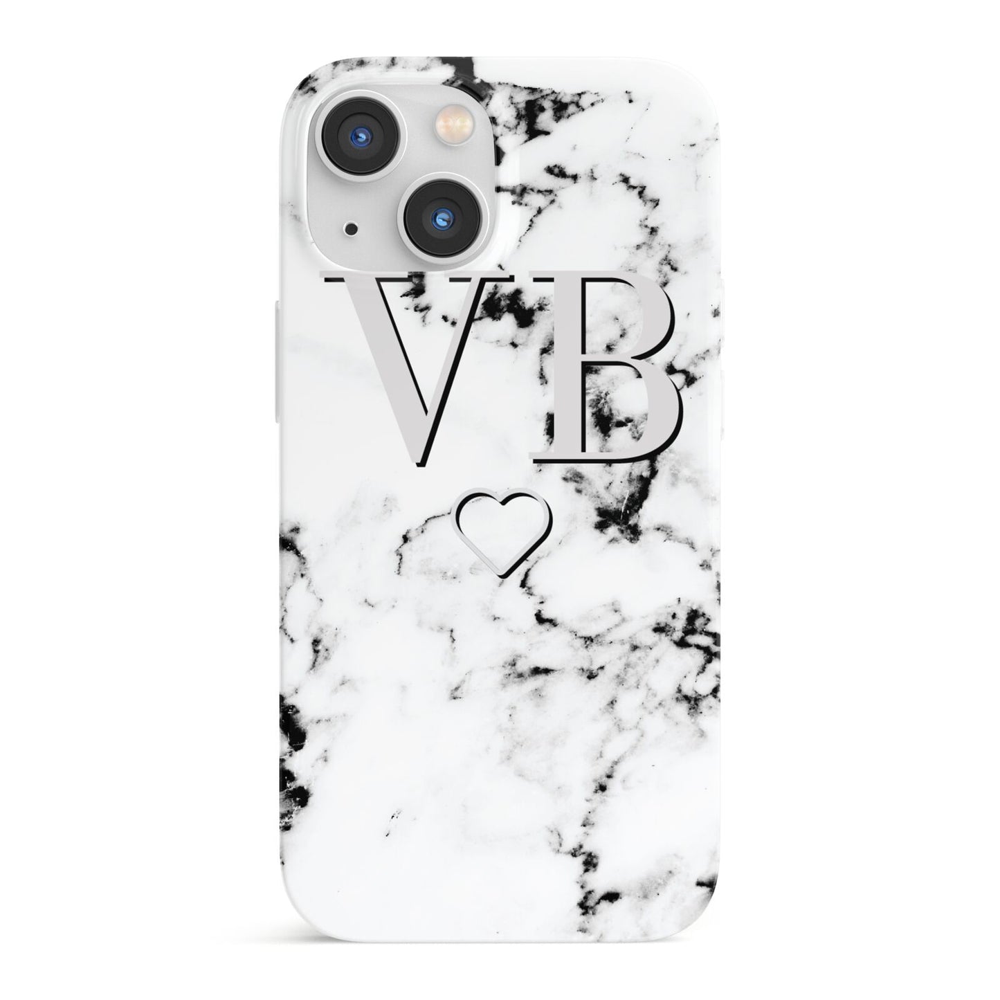 Personalised Initials Outline Heart Marble iPhone 13 Mini Full Wrap 3D Snap Case