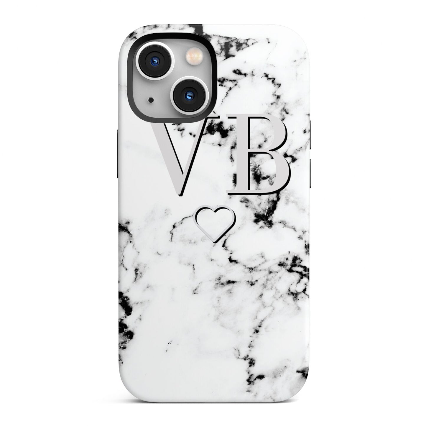 Personalised Initials Outline Heart Marble iPhone 13 Mini Full Wrap 3D Tough Case