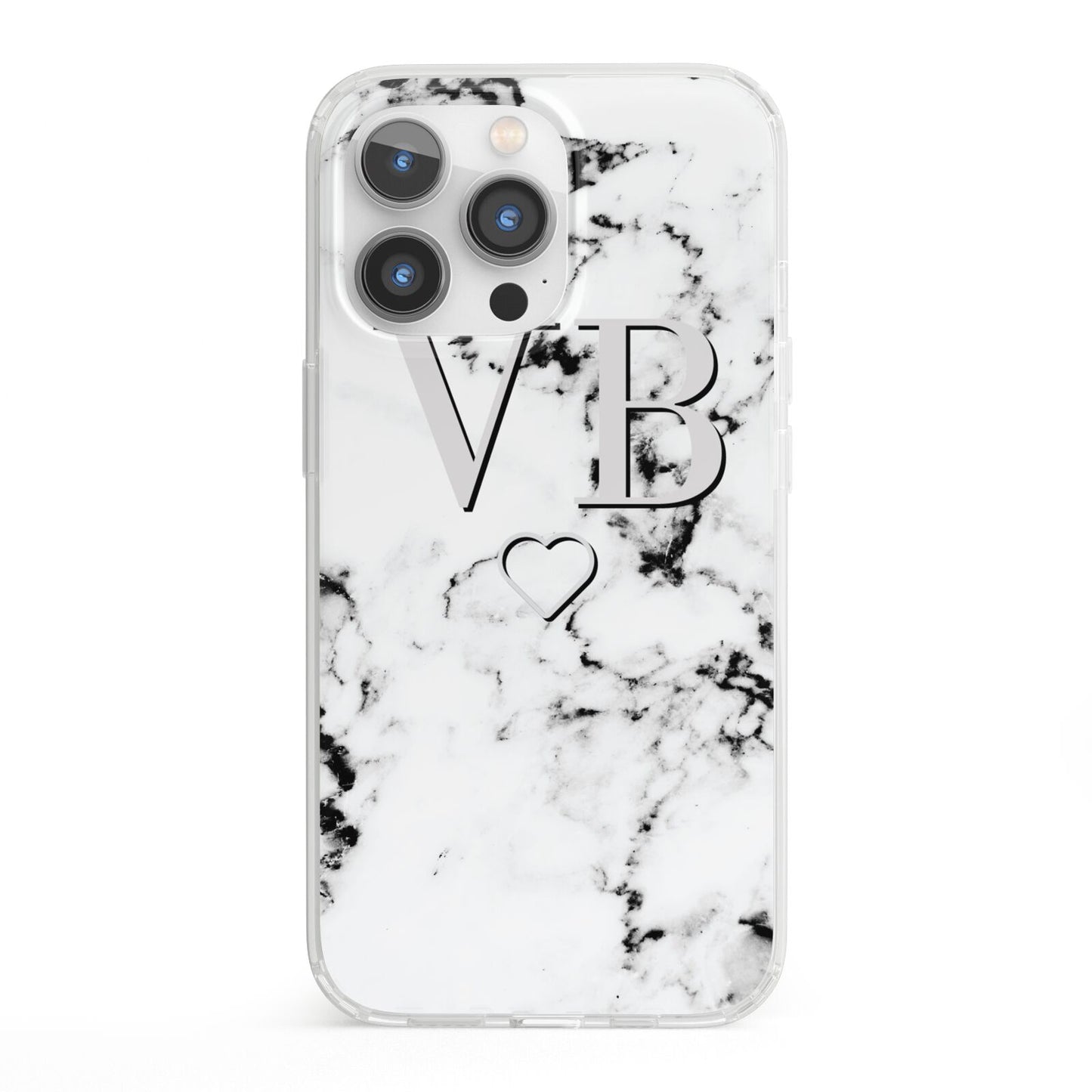 Personalised Initials Outline Heart Marble iPhone 13 Pro Clear Bumper Case