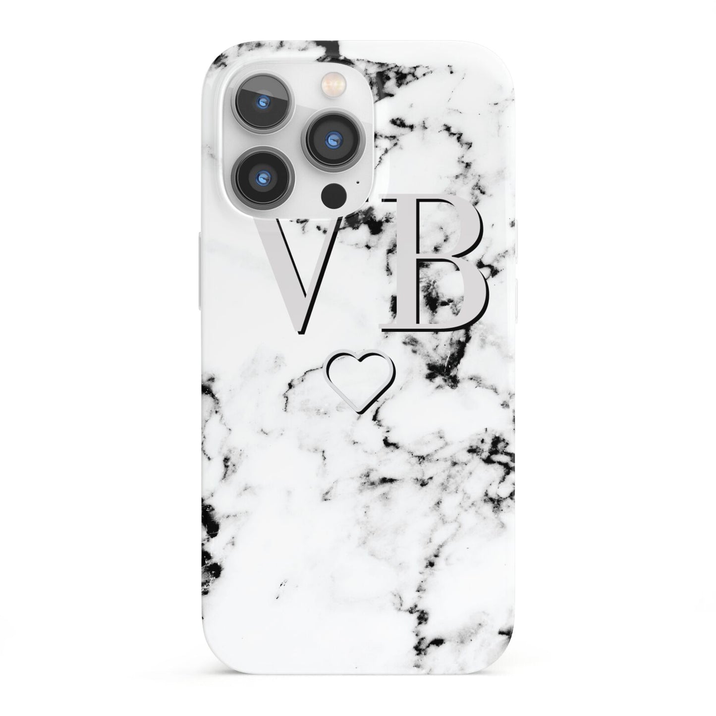 Personalised Initials Outline Heart Marble iPhone 13 Pro Full Wrap 3D Snap Case