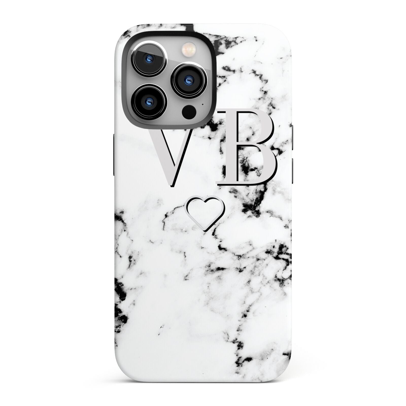 Personalised Initials Outline Heart Marble iPhone 13 Pro Full Wrap 3D Tough Case