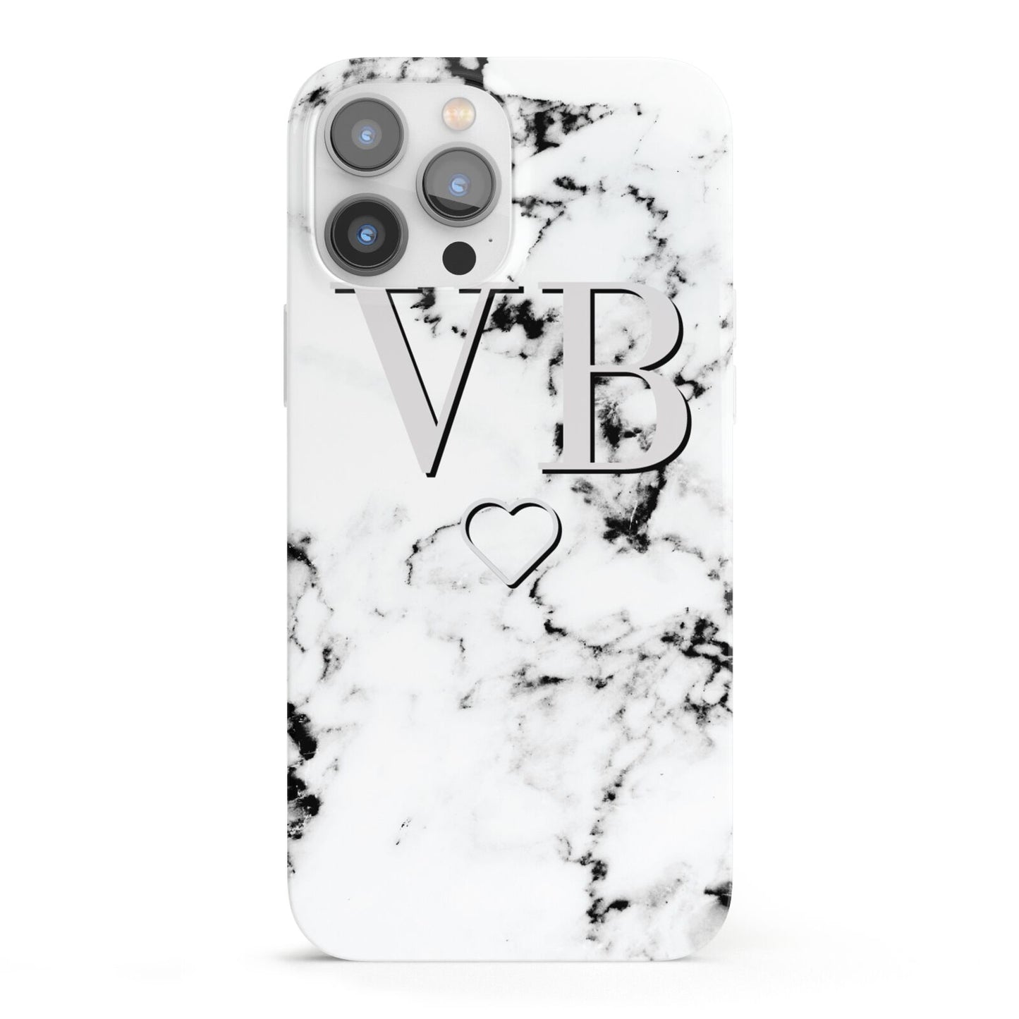 Personalised Initials Outline Heart Marble iPhone 13 Pro Max Full Wrap 3D Snap Case