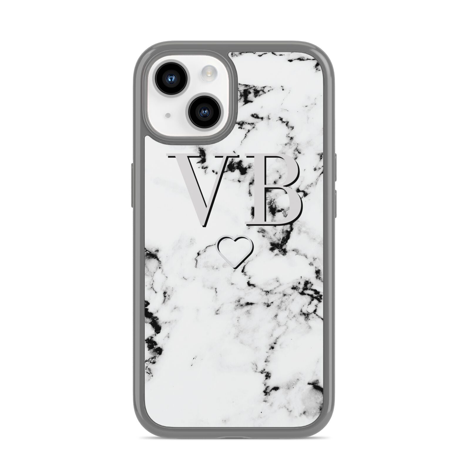 Personalised Initials Outline Heart Marble iPhone 14 Clear Tough Case Starlight