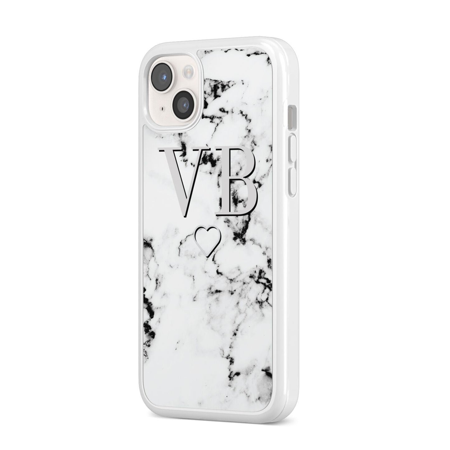 Personalised Initials Outline Heart Marble iPhone 14 Plus Clear Tough Case Starlight Angled Image