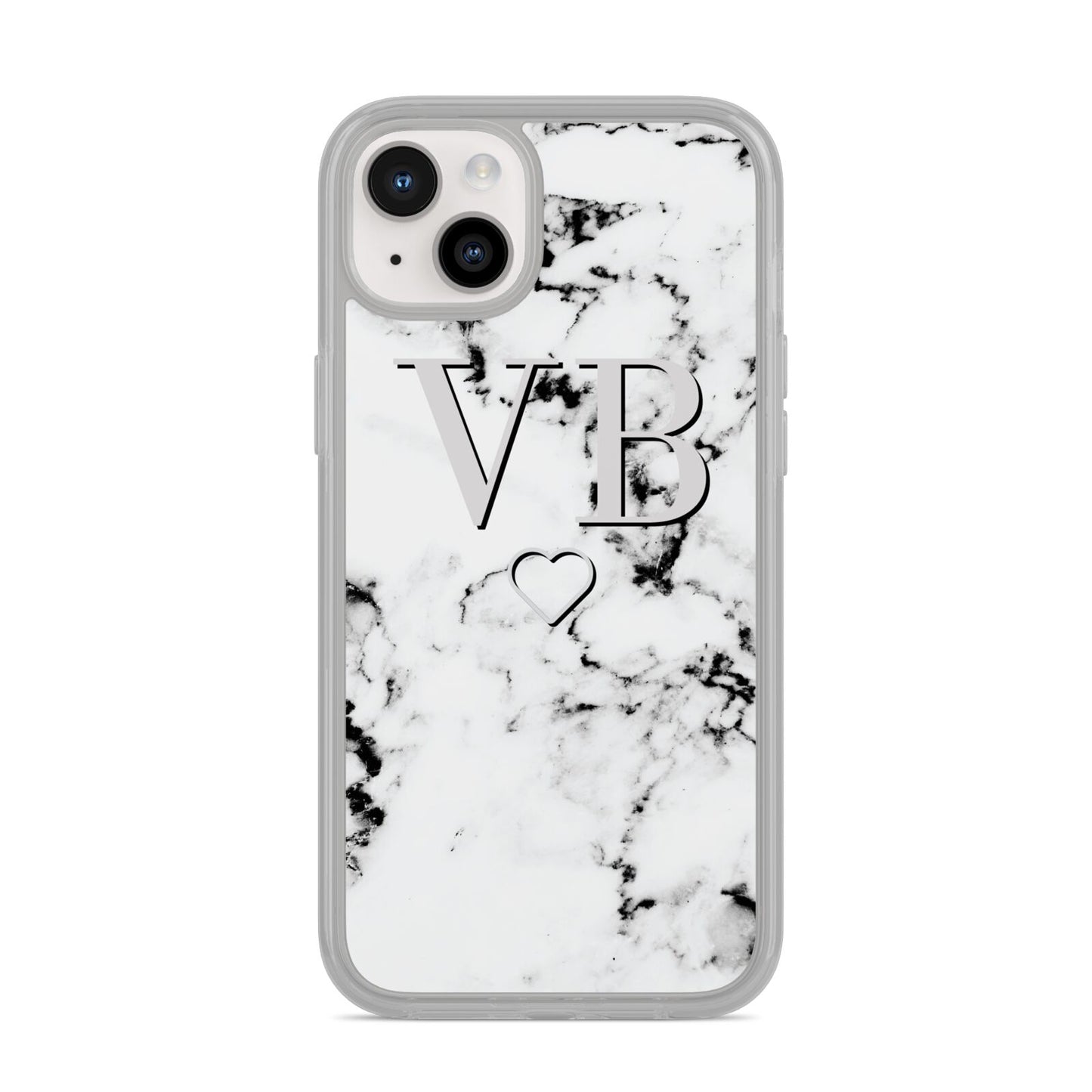 Personalised Initials Outline Heart Marble iPhone 14 Plus Clear Tough Case Starlight