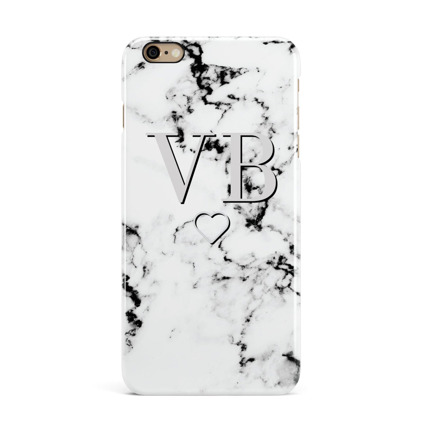 Personalised Initials Outline Heart Marble iPhone 6 Plus 3D Snap Case on Gold Phone