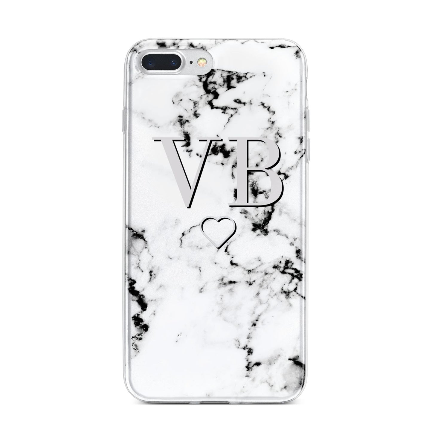 Personalised Initials Outline Heart Marble iPhone 7 Plus Bumper Case on Silver iPhone