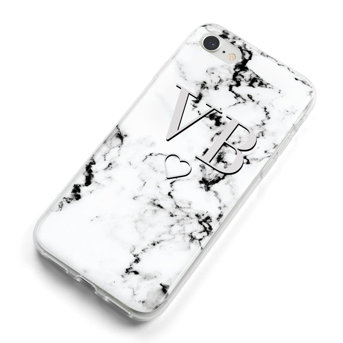 Personalised Initials Outline Heart Marble iPhone 8 Bumper Case on Silver iPhone Alternative Image