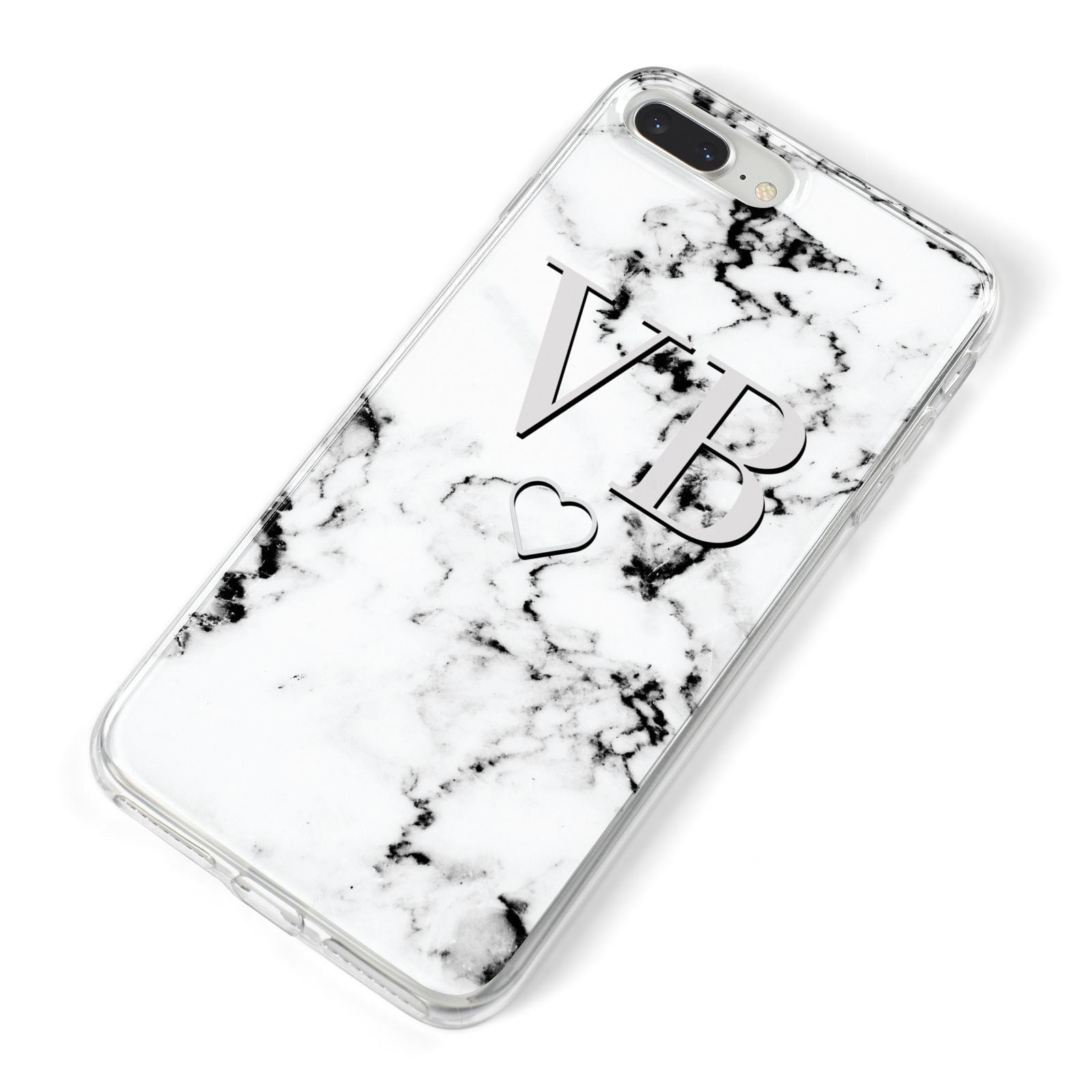 Personalised Initials Outline Heart Marble iPhone 8 Plus Bumper Case on Silver iPhone Alternative Image