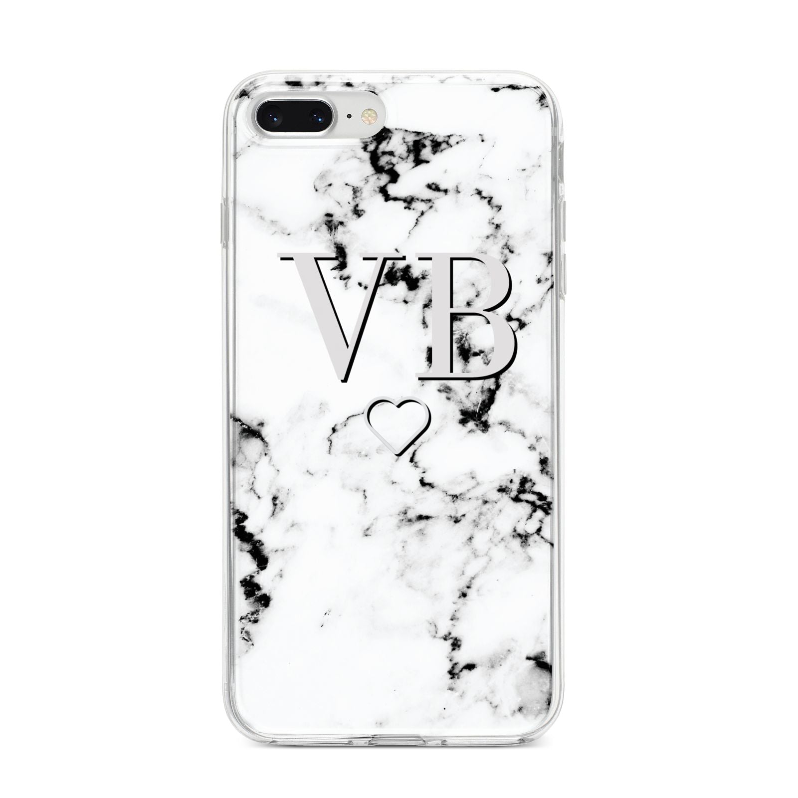 Personalised Initials Outline Heart Marble iPhone 8 Plus Bumper Case on Silver iPhone