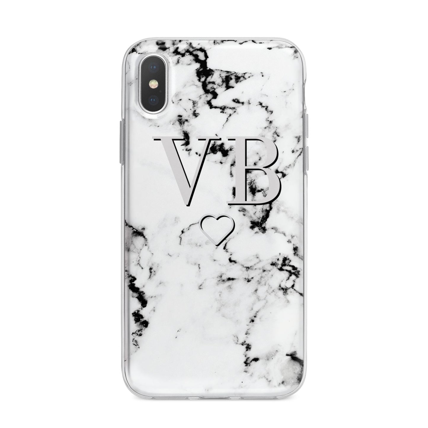 Personalised Initials Outline Heart Marble iPhone X Bumper Case on Silver iPhone Alternative Image 1