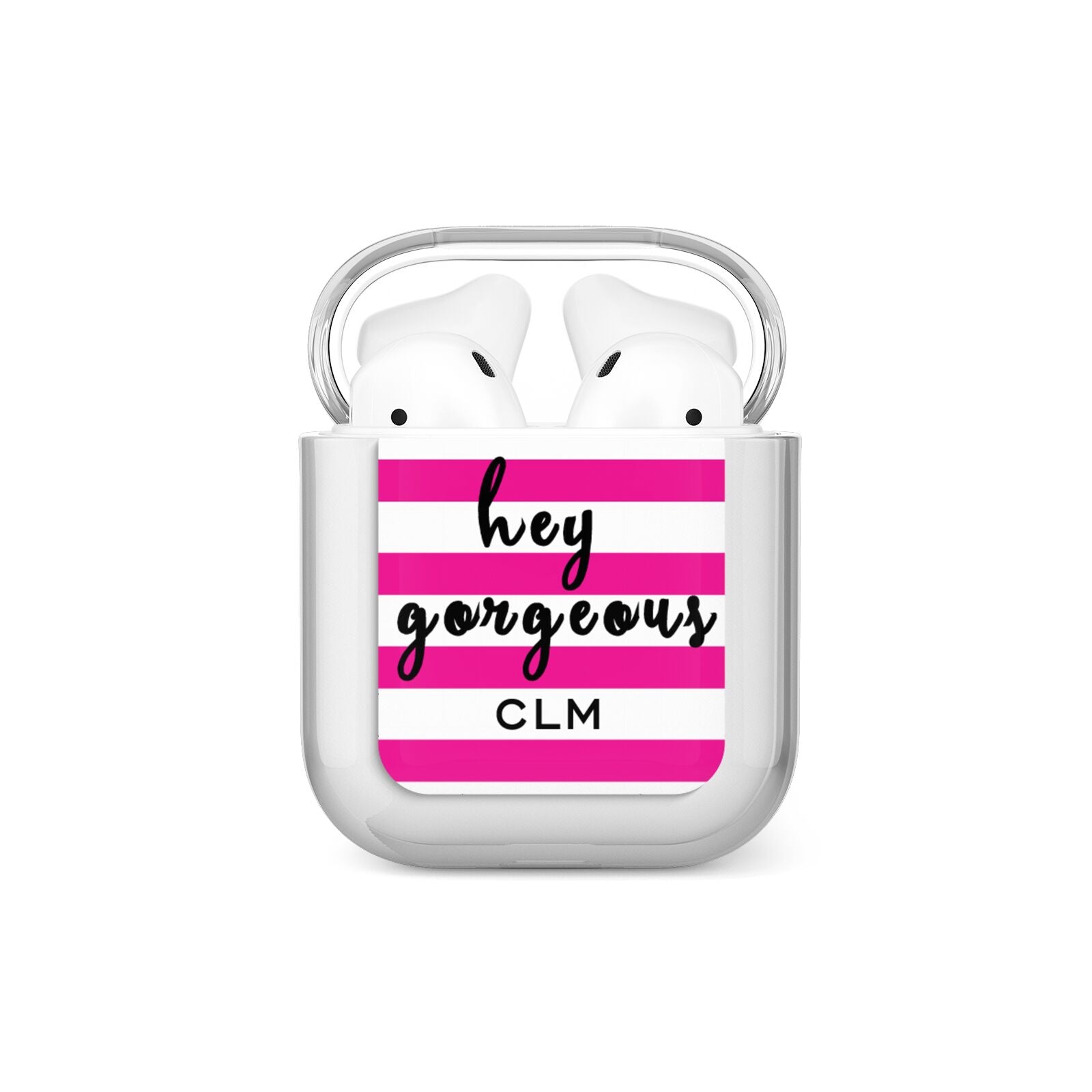 Personalised Initials Pink Striped AirPods Case