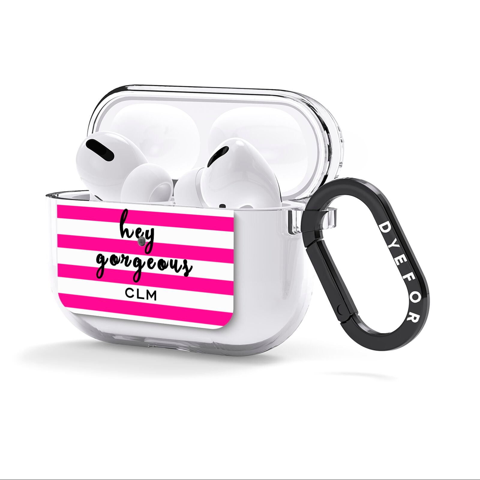 Personalised Initials Pink Striped AirPods Clear Case 3rd Gen Side Image