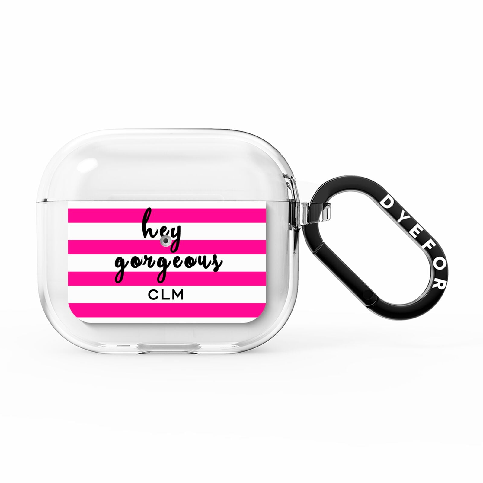 Personalised Initials Pink Striped AirPods Clear Case 3rd Gen