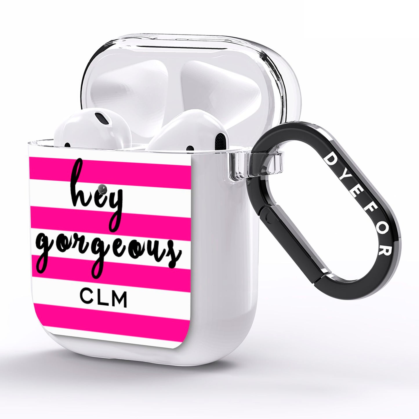 Personalised Initials Pink Striped AirPods Clear Case Side Image