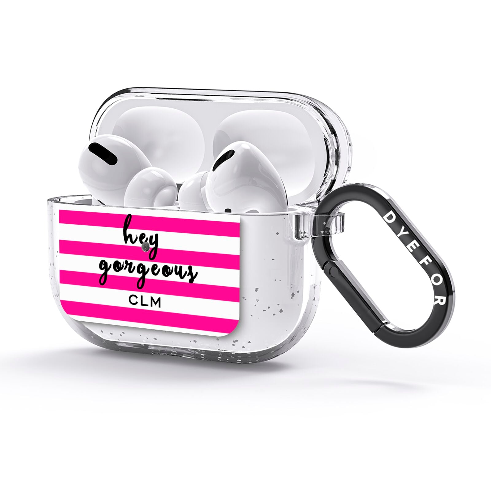 Personalised Initials Pink Striped AirPods Glitter Case 3rd Gen Side Image