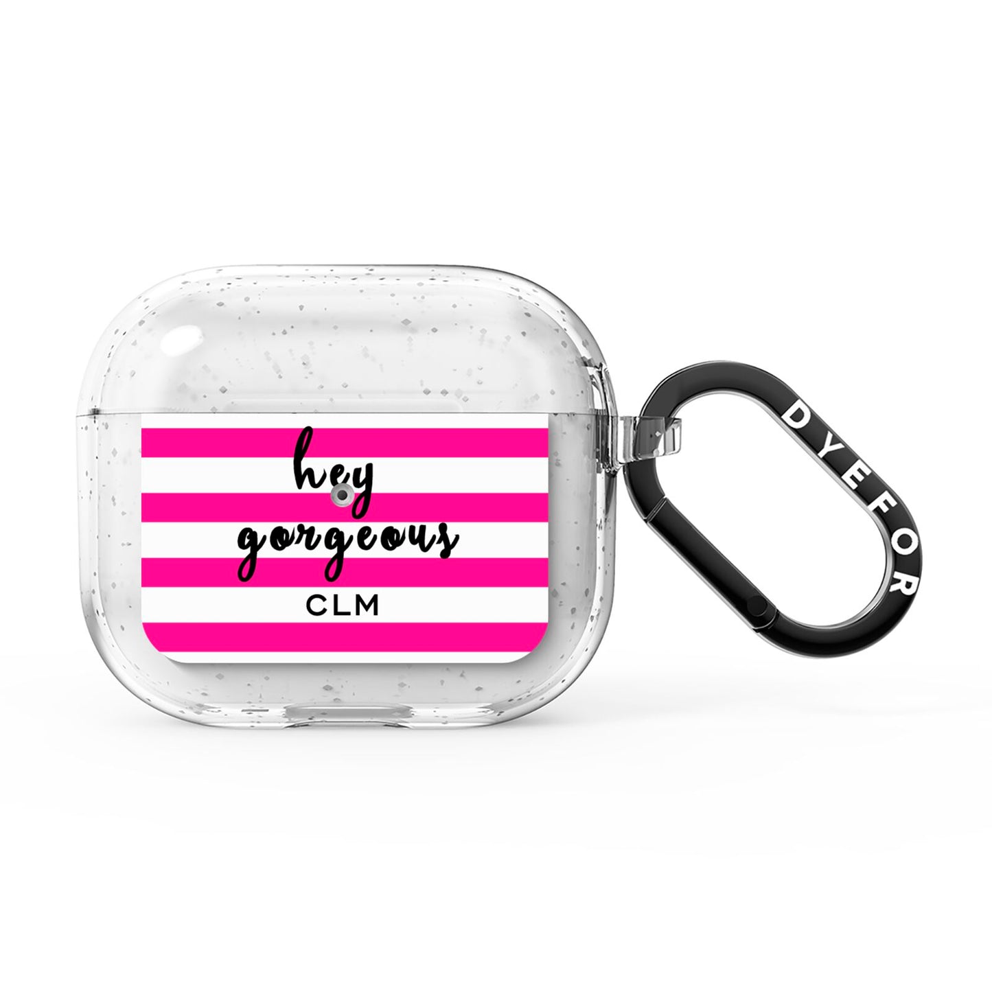 Personalised Initials Pink Striped AirPods Glitter Case 3rd Gen