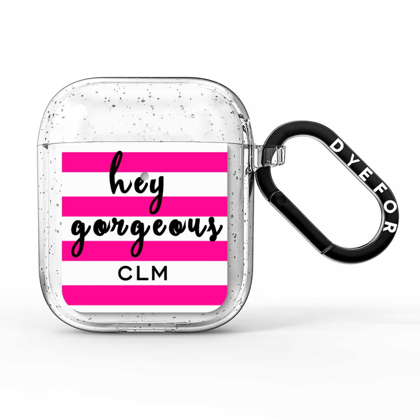 Personalised Initials Pink Striped AirPods Glitter Case