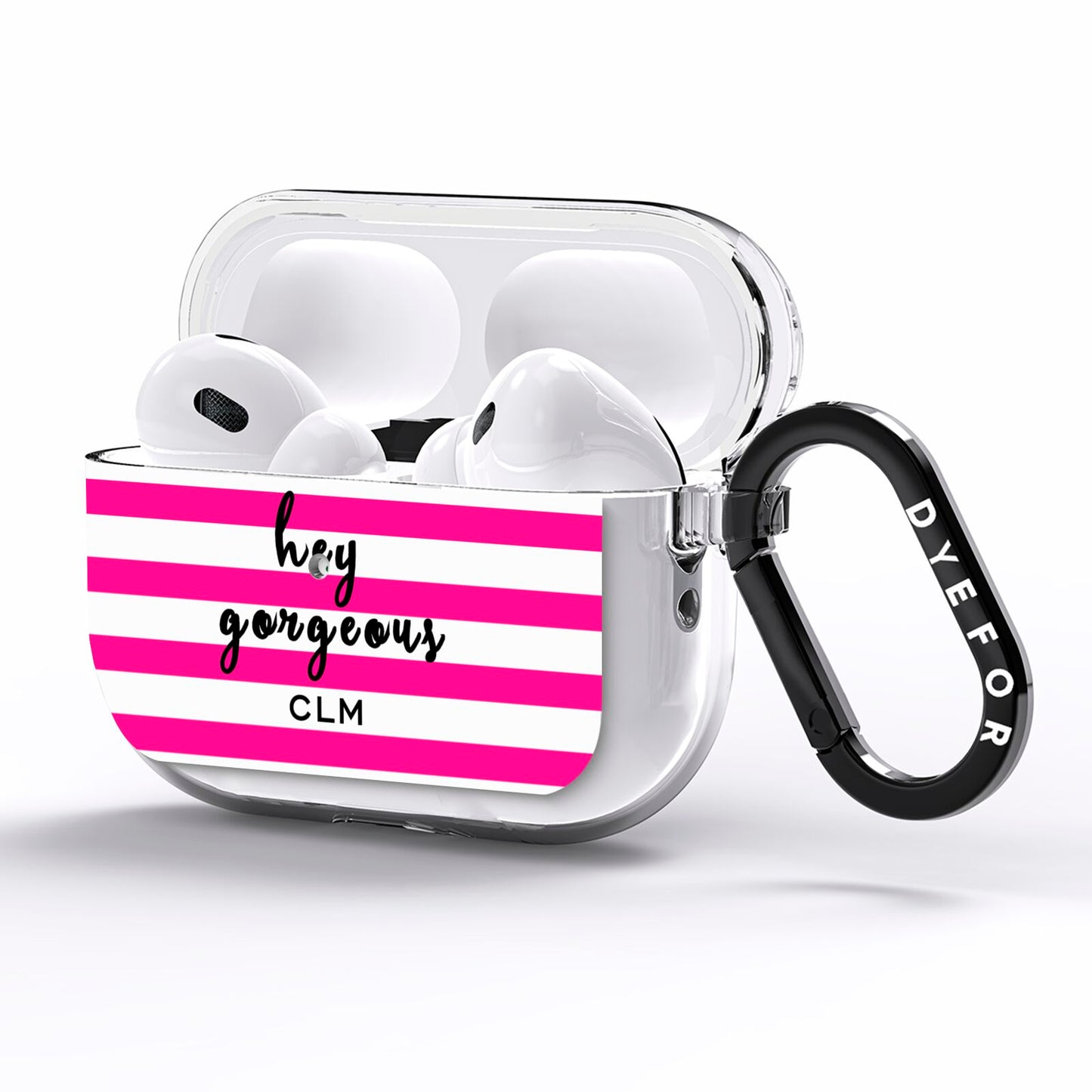 Personalised Initials Pink Striped AirPods Pro Clear Case Side Image