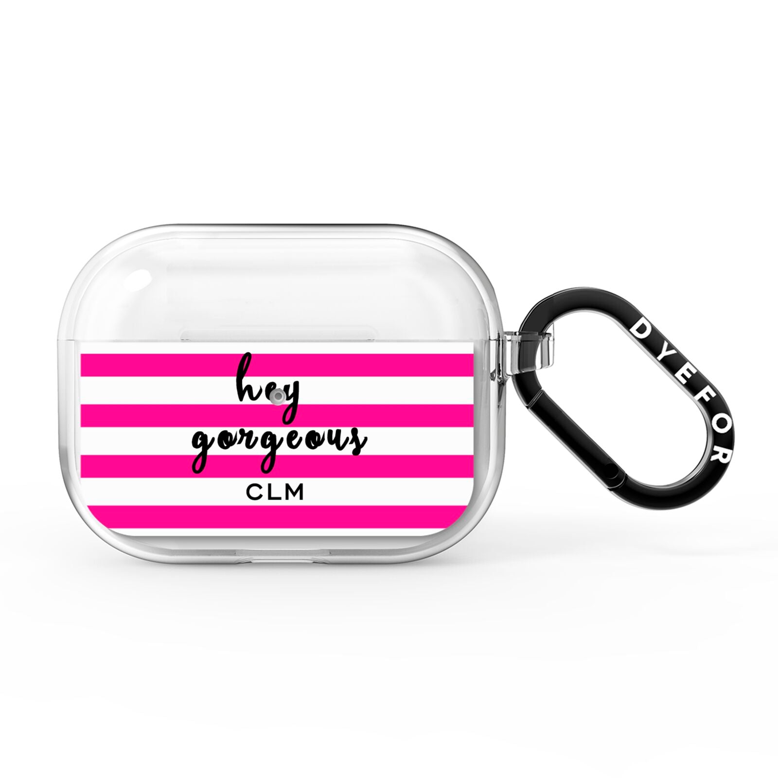 Personalised Initials Pink Striped AirPods Pro Clear Case