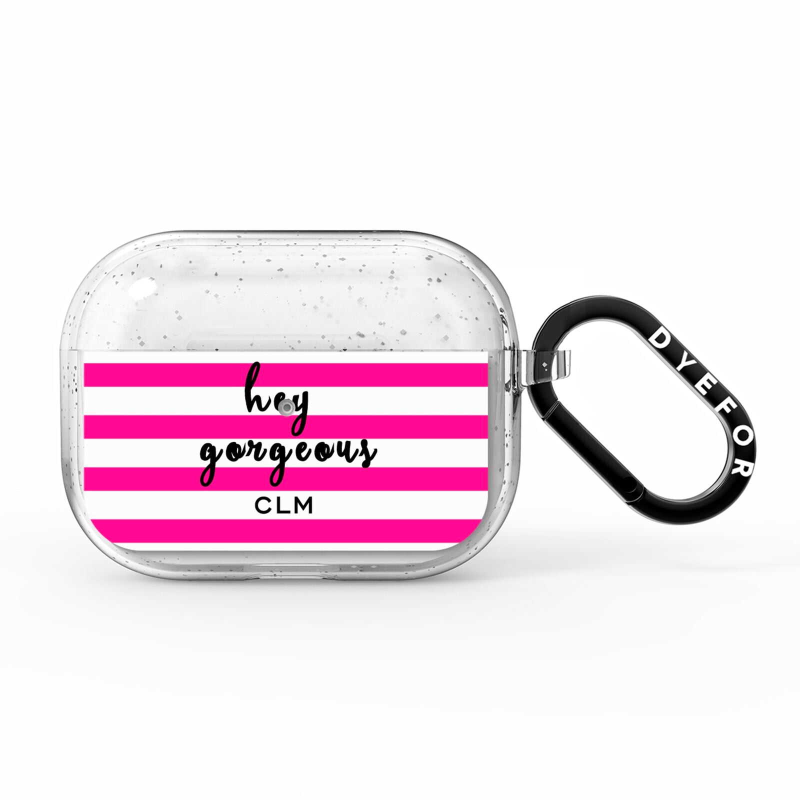 Personalised Initials Pink Striped AirPods Pro Glitter Case