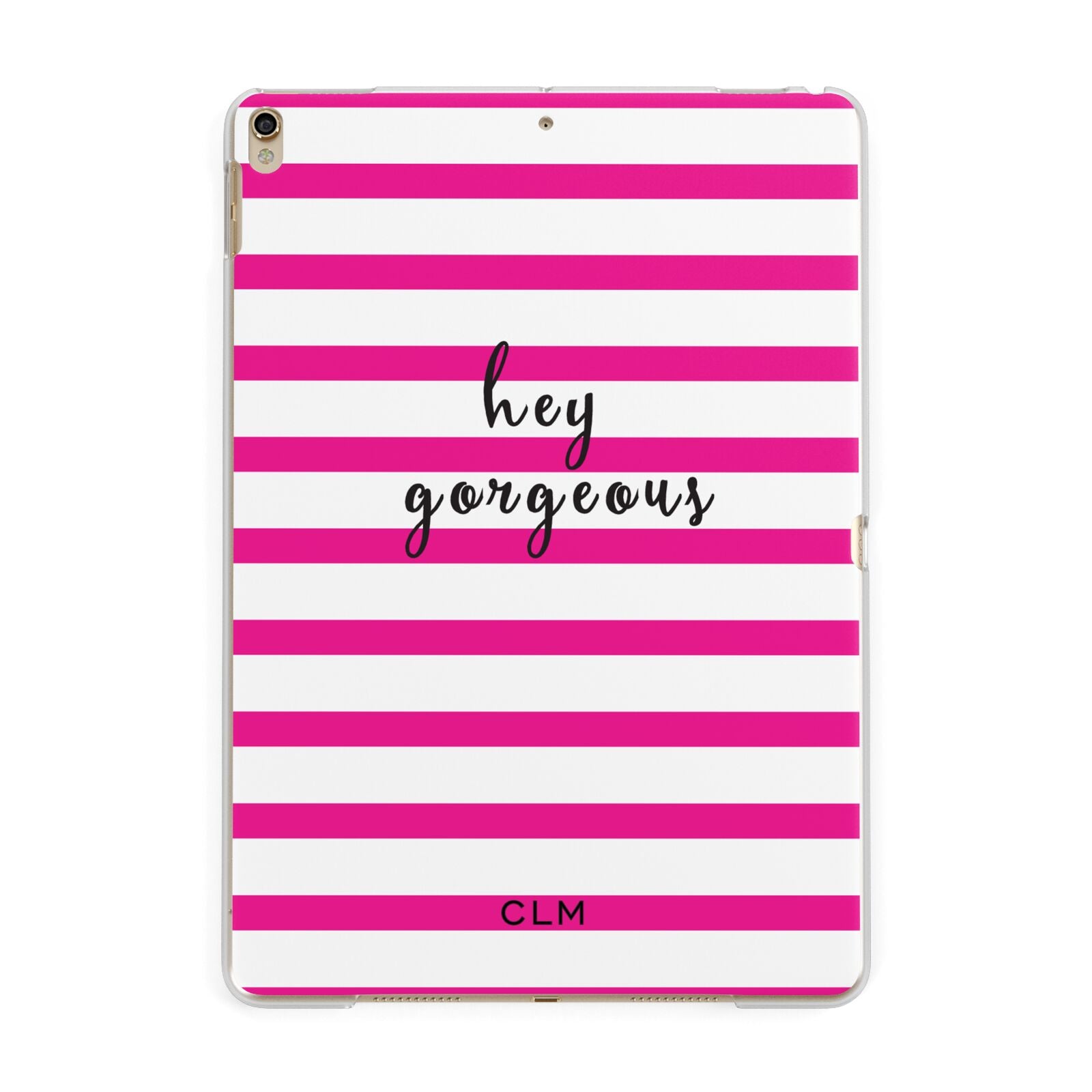 Personalised Initials Pink Striped Apple iPad Gold Case