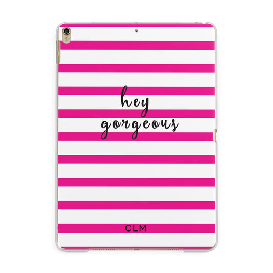 Personalised Initials Pink Striped Apple iPad Gold Case