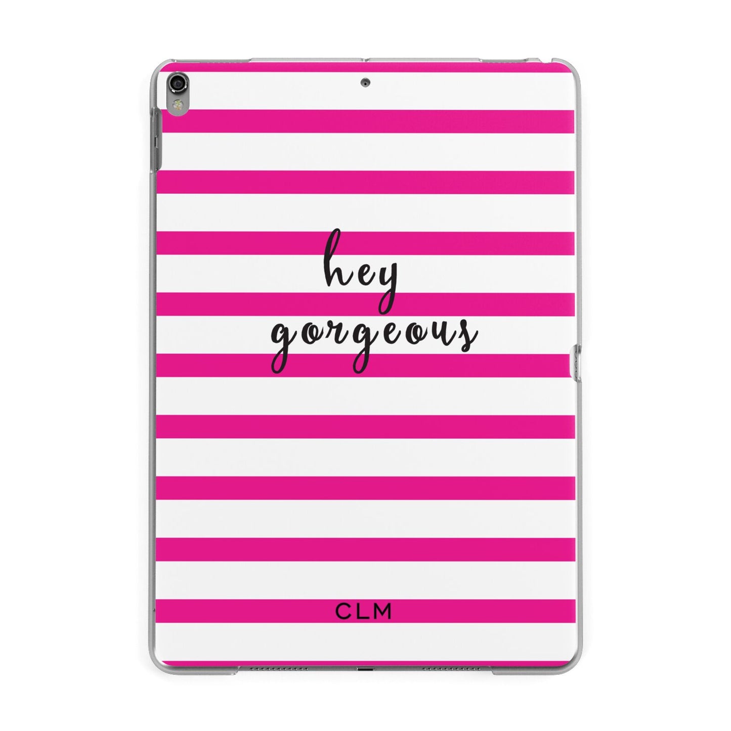 Personalised Initials Pink Striped Apple iPad Grey Case