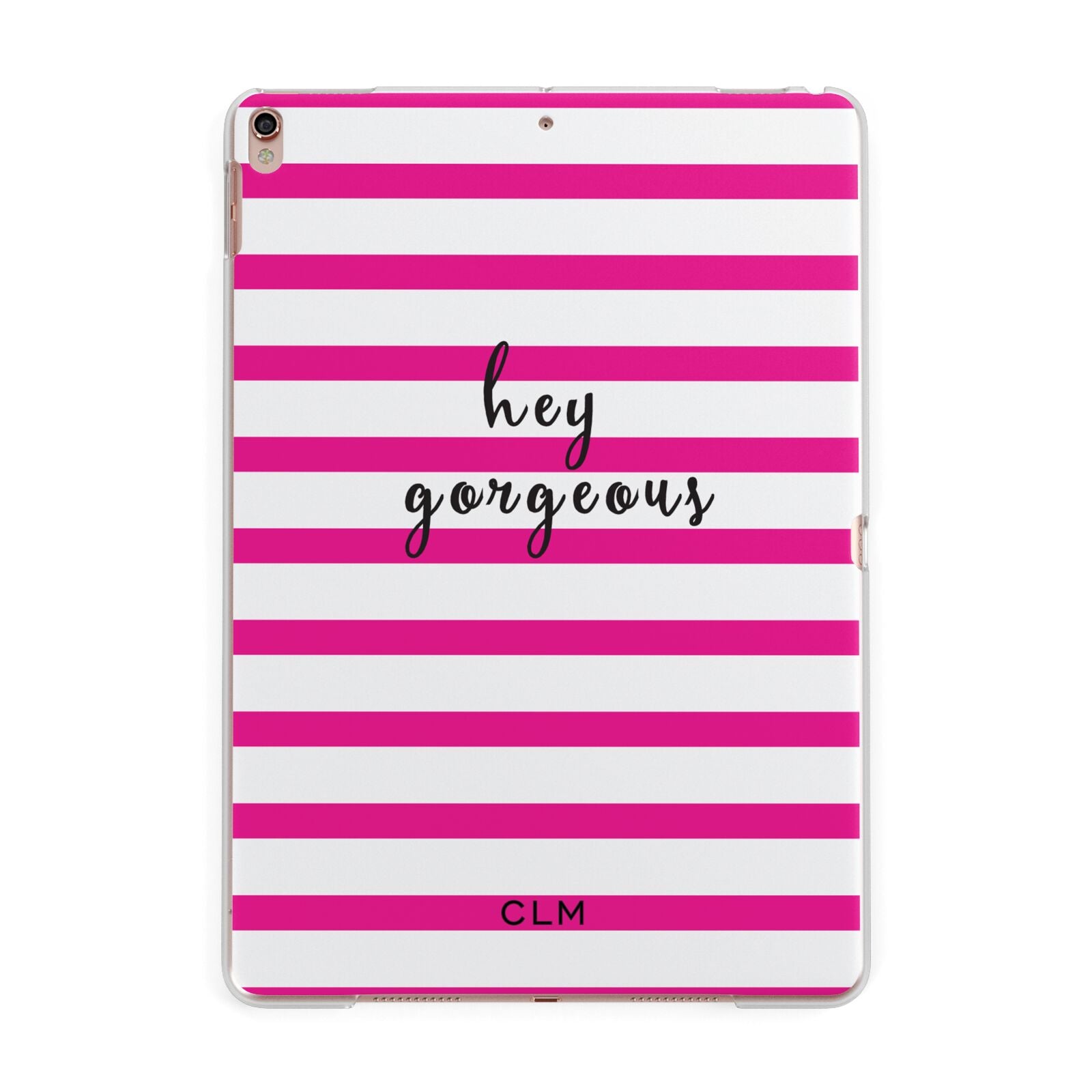 Personalised Initials Pink Striped Apple iPad Rose Gold Case