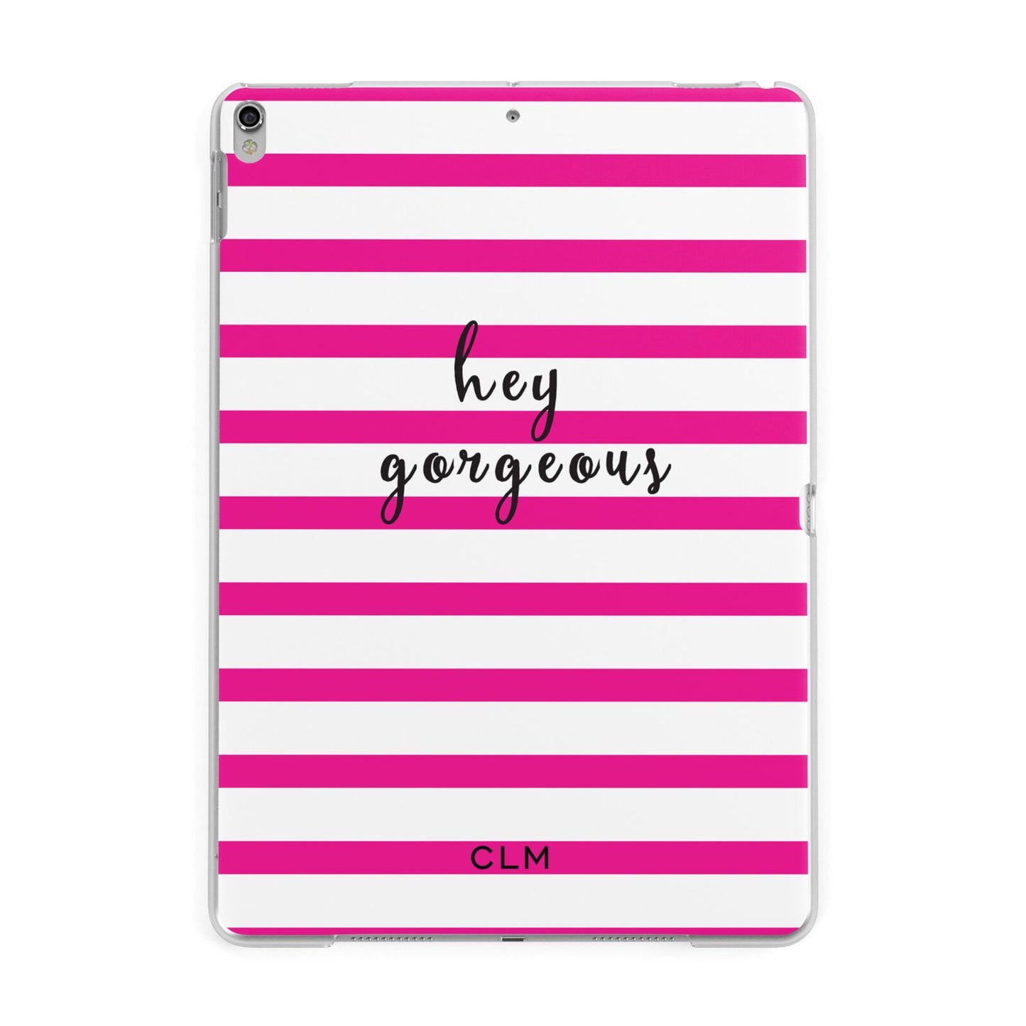 Personalised Initials Pink Striped Apple iPad Silver Case