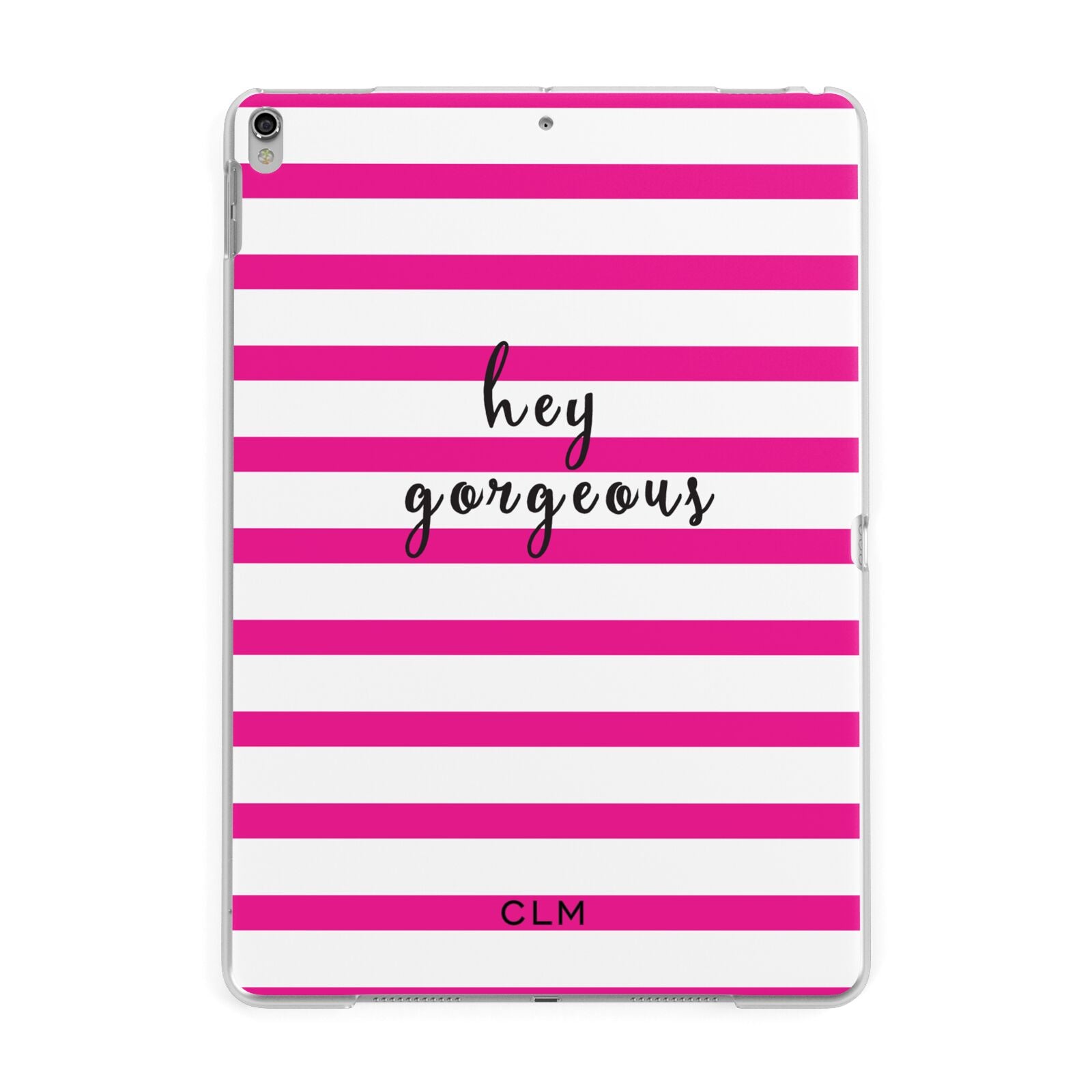 Personalised Initials Pink Striped Apple iPad Silver Case