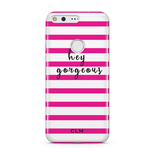 Personalised Initials Pink Striped Google Pixel Case