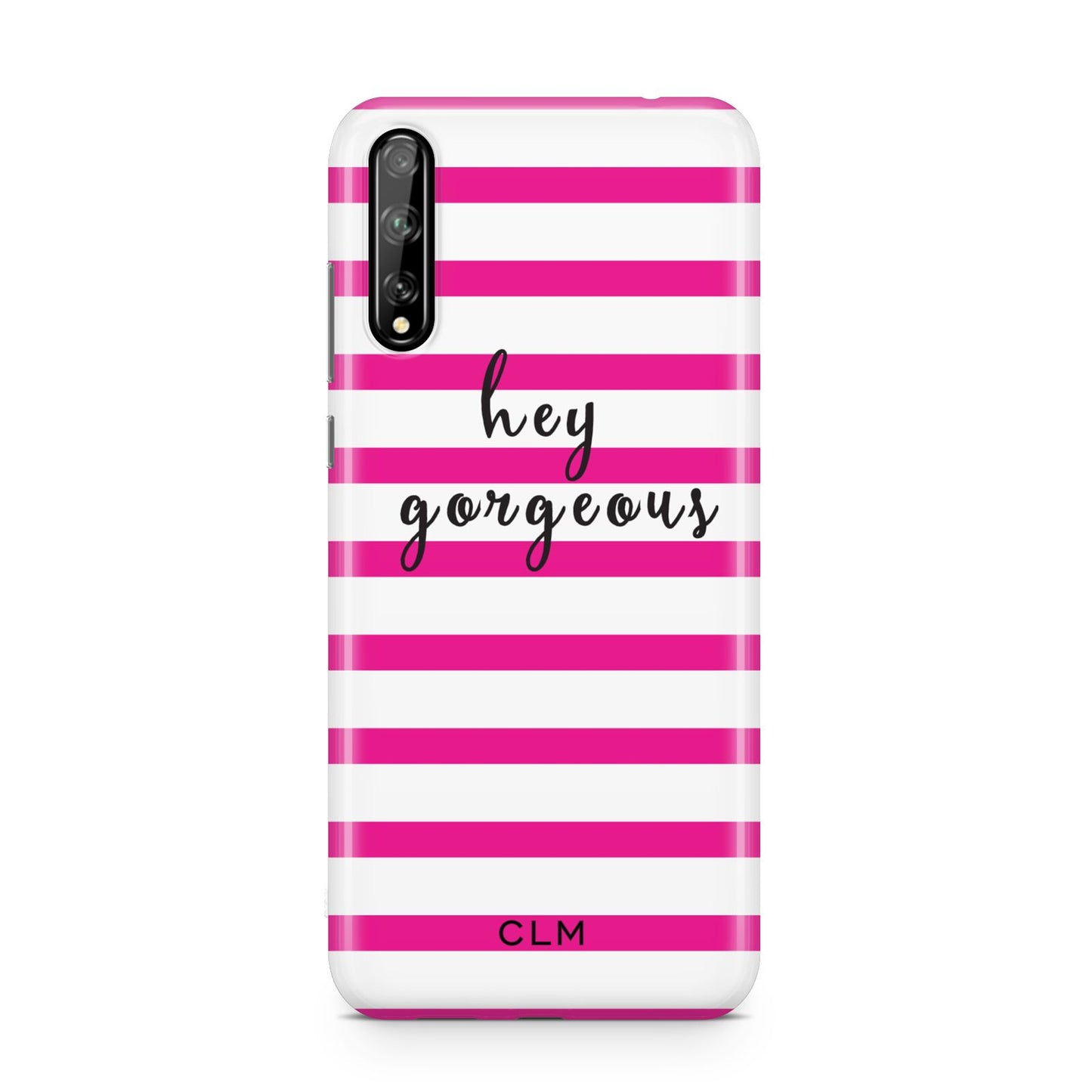 Personalised Initials Pink Striped Huawei Enjoy 10s Phone Case