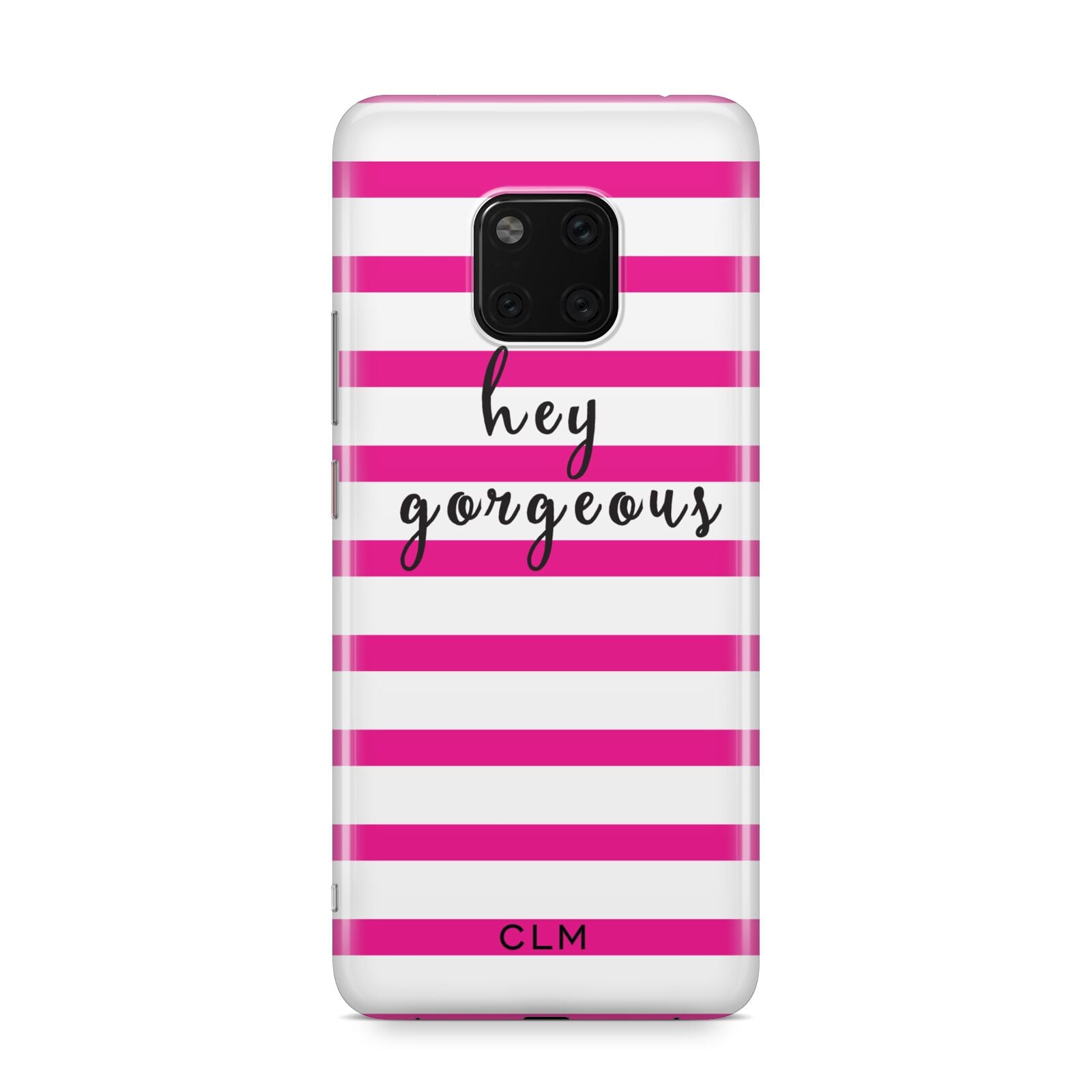 Personalised Initials Pink Striped Huawei Mate 20 Pro Phone Case